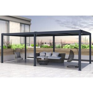Pergola bioclimatique 5x3m aluminium gris anthracite – Lames orientables en acier époxy