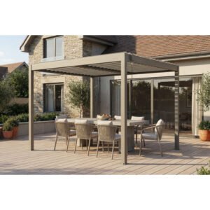 Pergola bioclimatique autoportée 3x2,5 PIANA aluminium taupe - lames orientables
