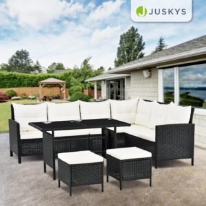 Salon de jardin Juskys Manacor en polyrotin – Ensemble lounge 7 places