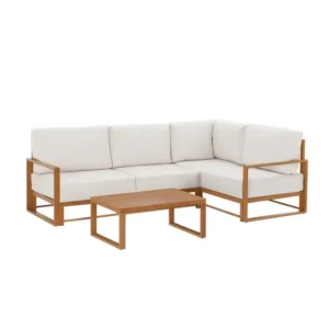 Salon de jardin d’angle SANTA – Aluminium effet bois 5 personnes avec table basse